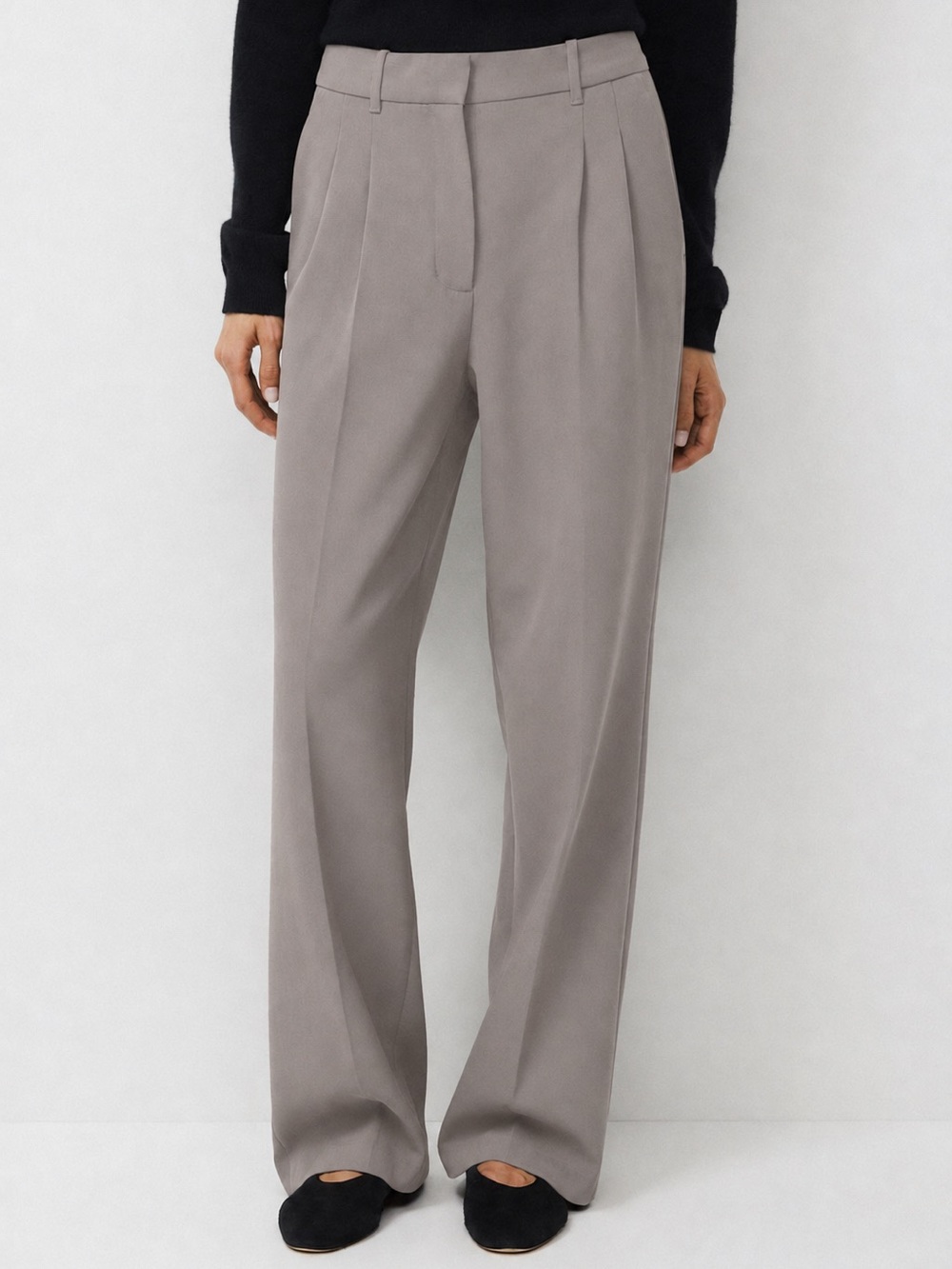 Aritzia Effortless Pant High Rise Wide Leg Crepe Trouser Taupe Beige 2